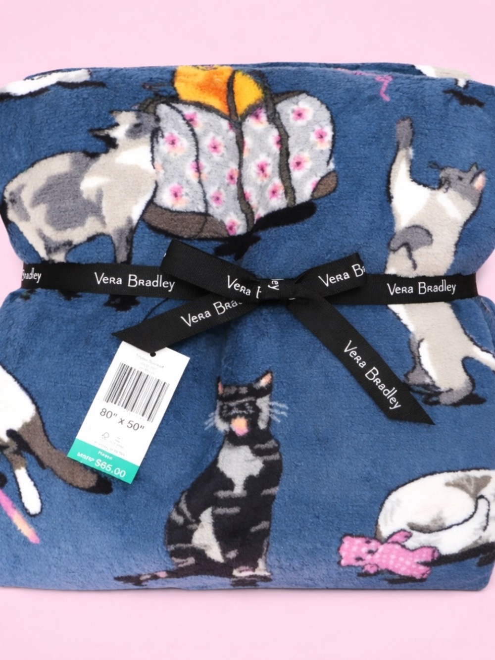 Vera Bradley Blue Cat Pattern Plush Throw Blanket